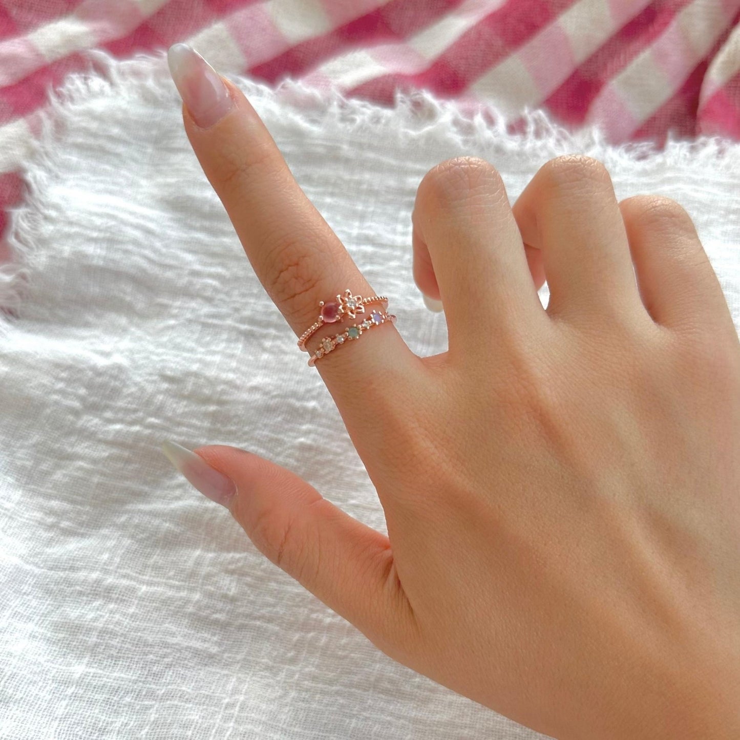 Floral Pink Gem Ring - Miranda - Gold - Plated - Abbott Atelier