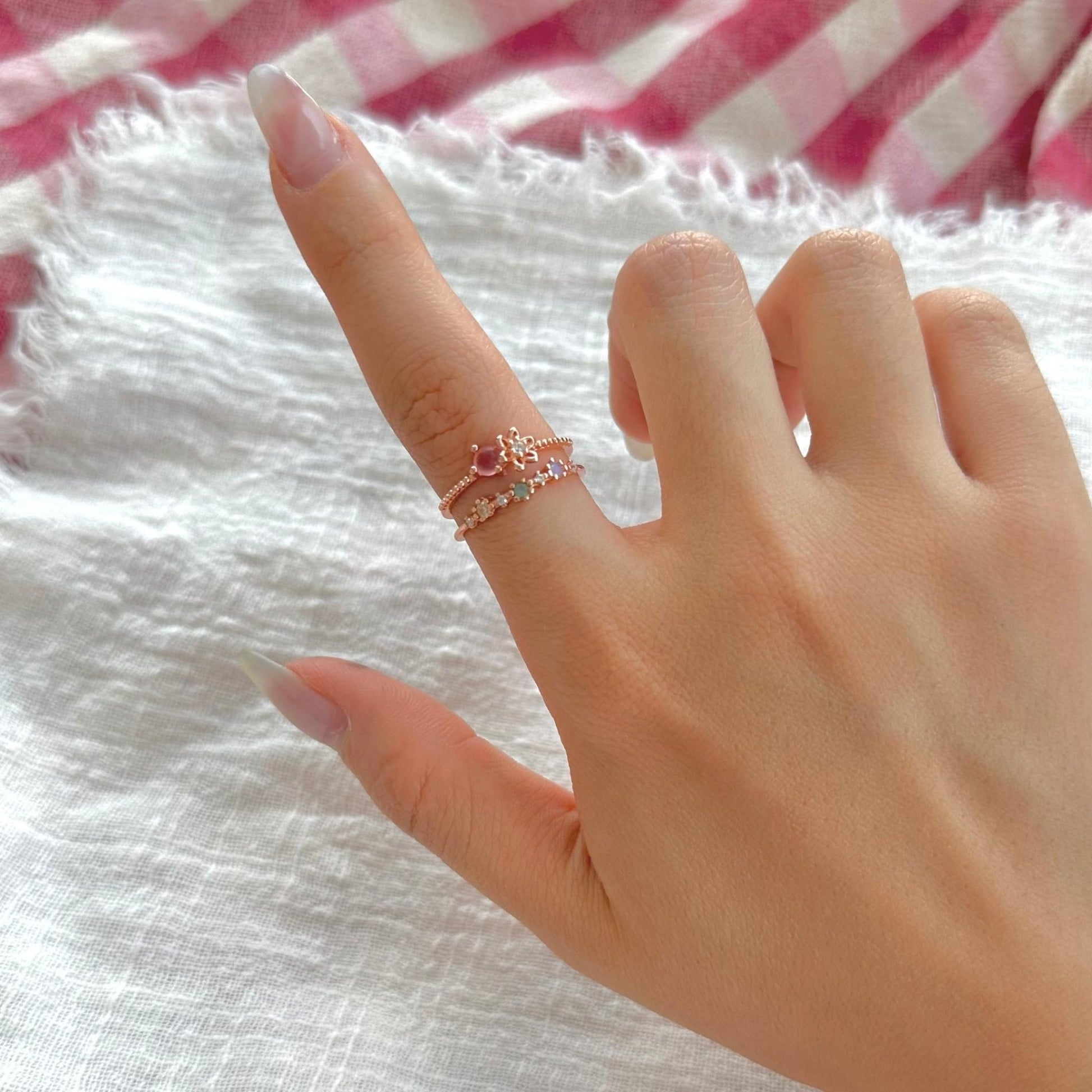 Floral Pink Gem Ring - Miranda - Gold - Plated - Abbott Atelier