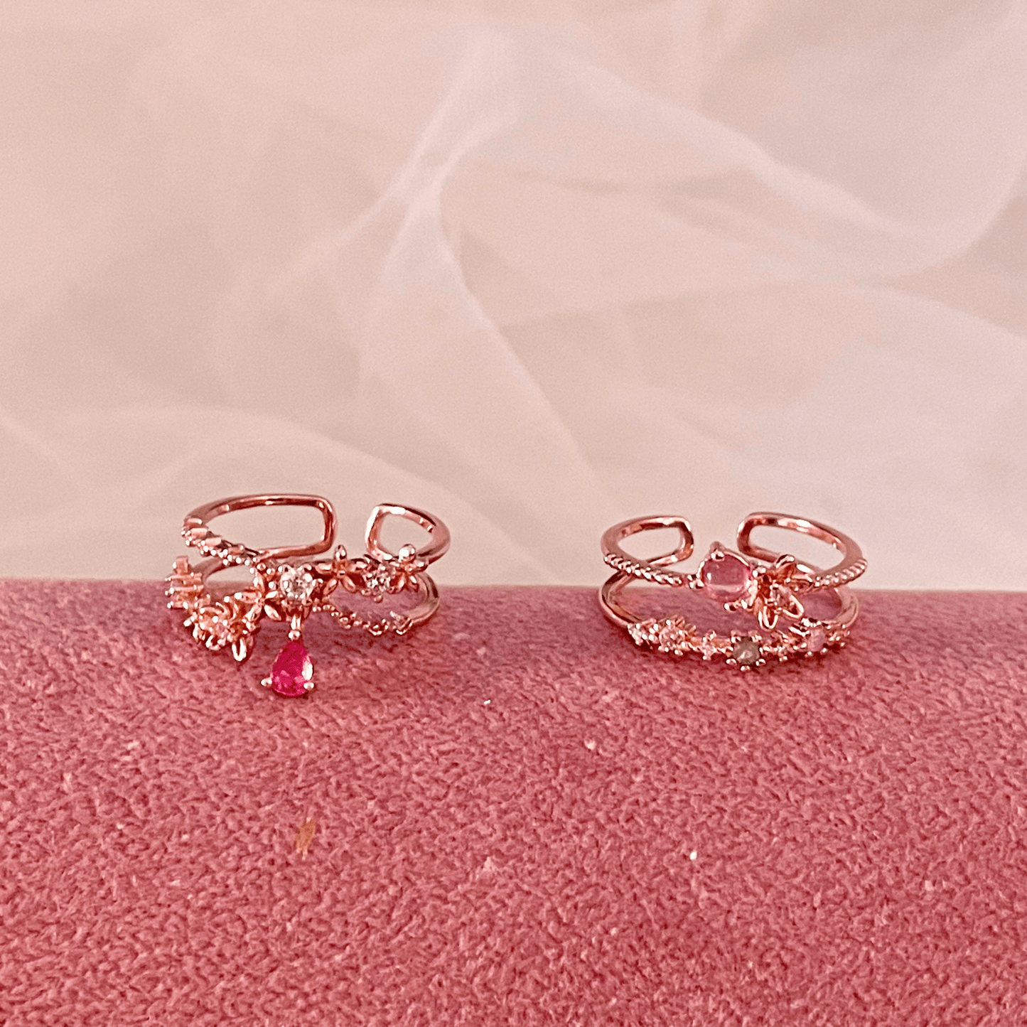 Floral Pink Gem Ring - Miranda - Gold - Plated - Abbott Atelier