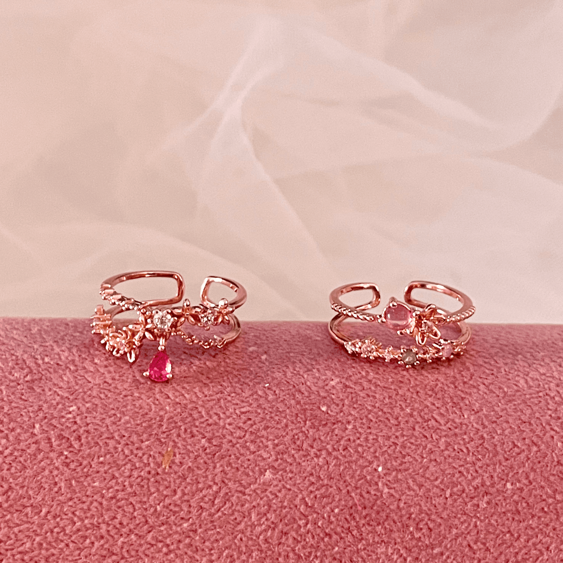 Floral Pink Gem Ring - Miranda - Gold - Plated - Abbott Atelier