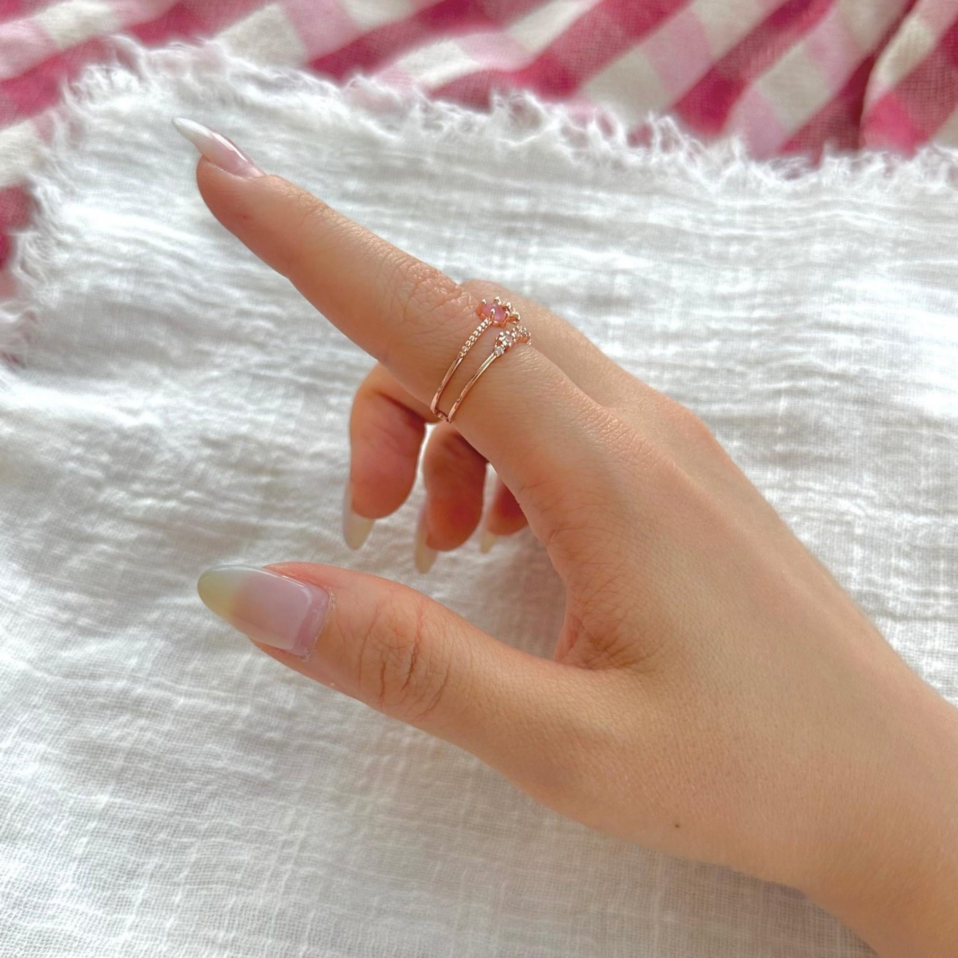 Floral Pink Gem Ring - Miranda - Gold - Plated - Abbott Atelier