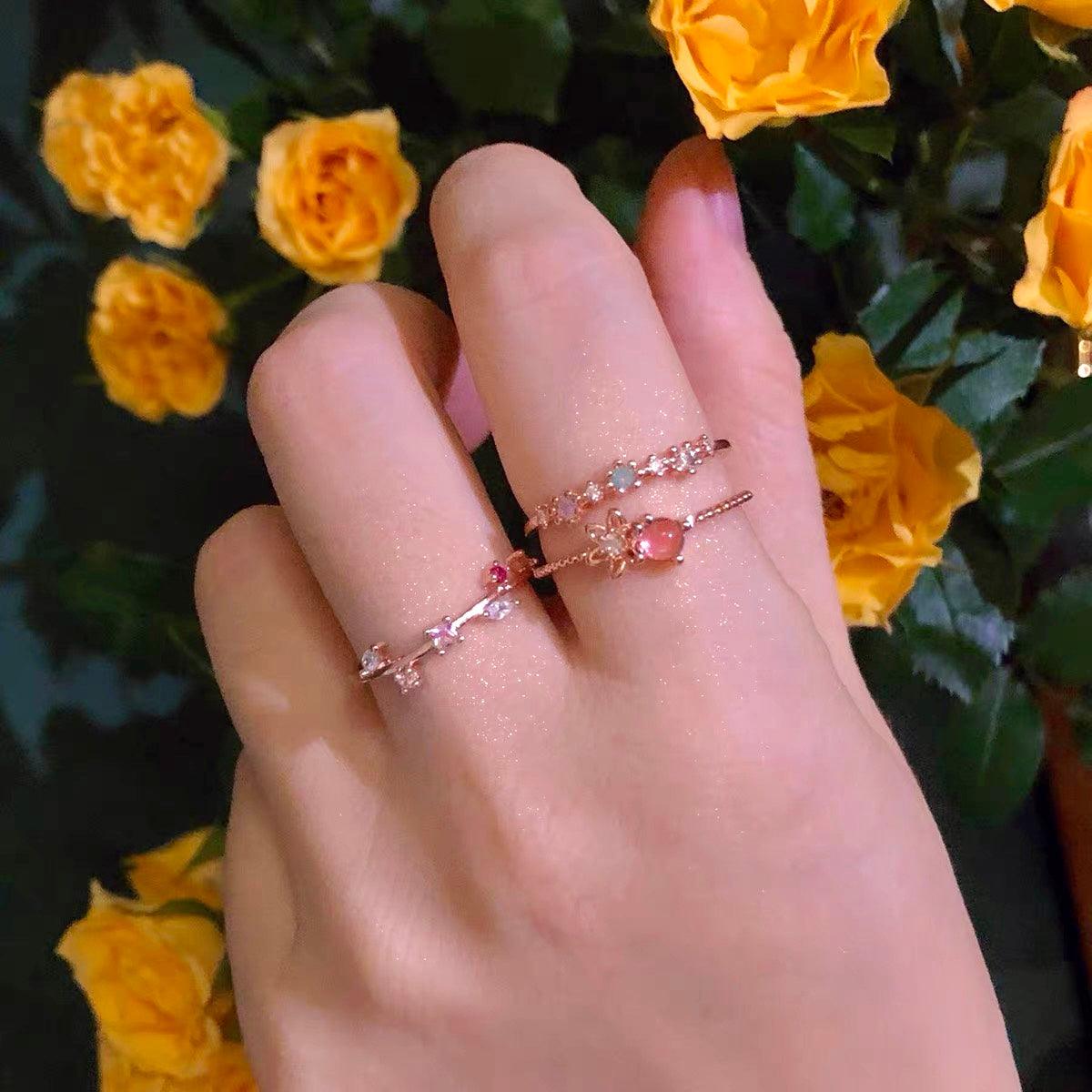 Floral Pink Gem Ring - Miranda - Gold - Plated - Abbott Atelier