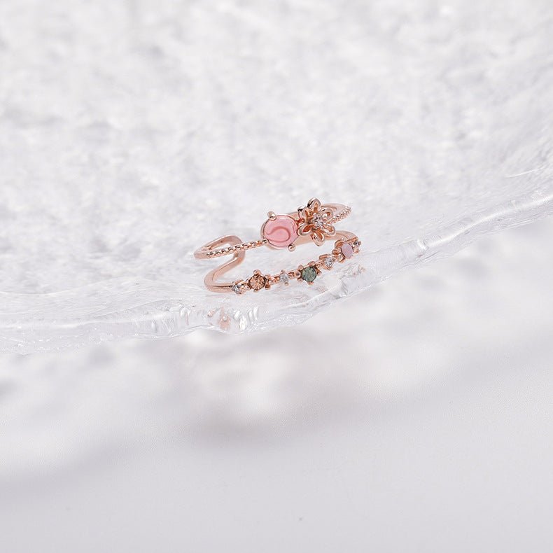 Floral Pink Gem Ring - Miranda - Gold - Plated - Abbott Atelier