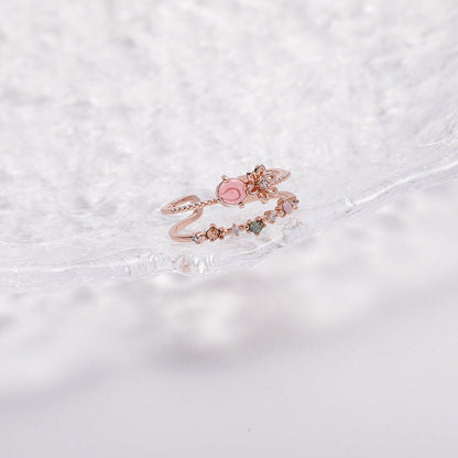 Floral Pink Gem Ring - Miranda - Gold - Plated - Abbott Atelier