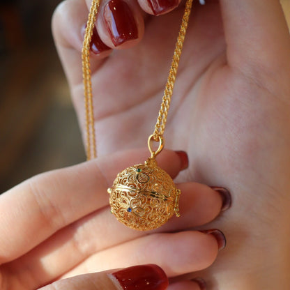 Flower Golden Ball Locket Necklace (Solid Silver) - Hypoallergenic - Abbott Atelier