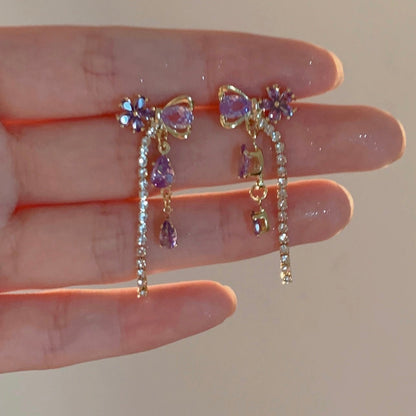 Flower Ribbon Drop Earrings - Vivienne - Hypoallergenic - Abbott Atelier