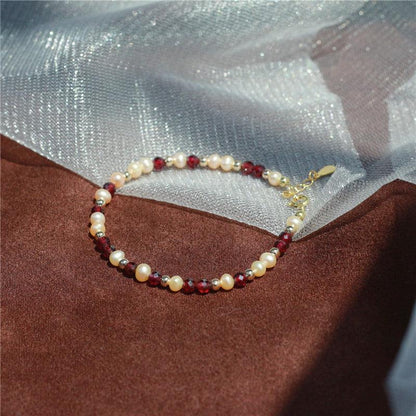 Garnet and Pearl Bracelet (Solid Silver) - Hypoallergenic - Abbott Atelier