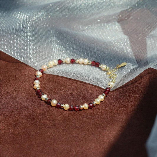 Garnet and Pearl Bracelet (Solid Silver) - Hypoallergenic - Abbott Atelier