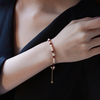 Garnet and Pearl Bracelet (Solid Silver) - Hypoallergenic - Abbott Atelier