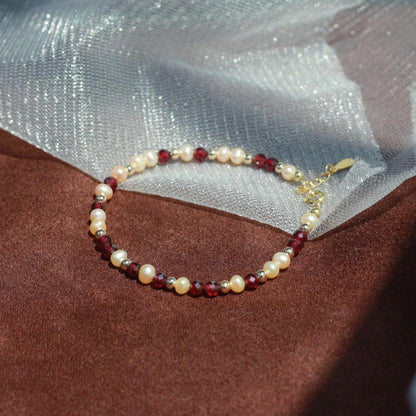 Garnet and Pearl Bracelet (Solid Silver) - Hypoallergenic - Abbott Atelier