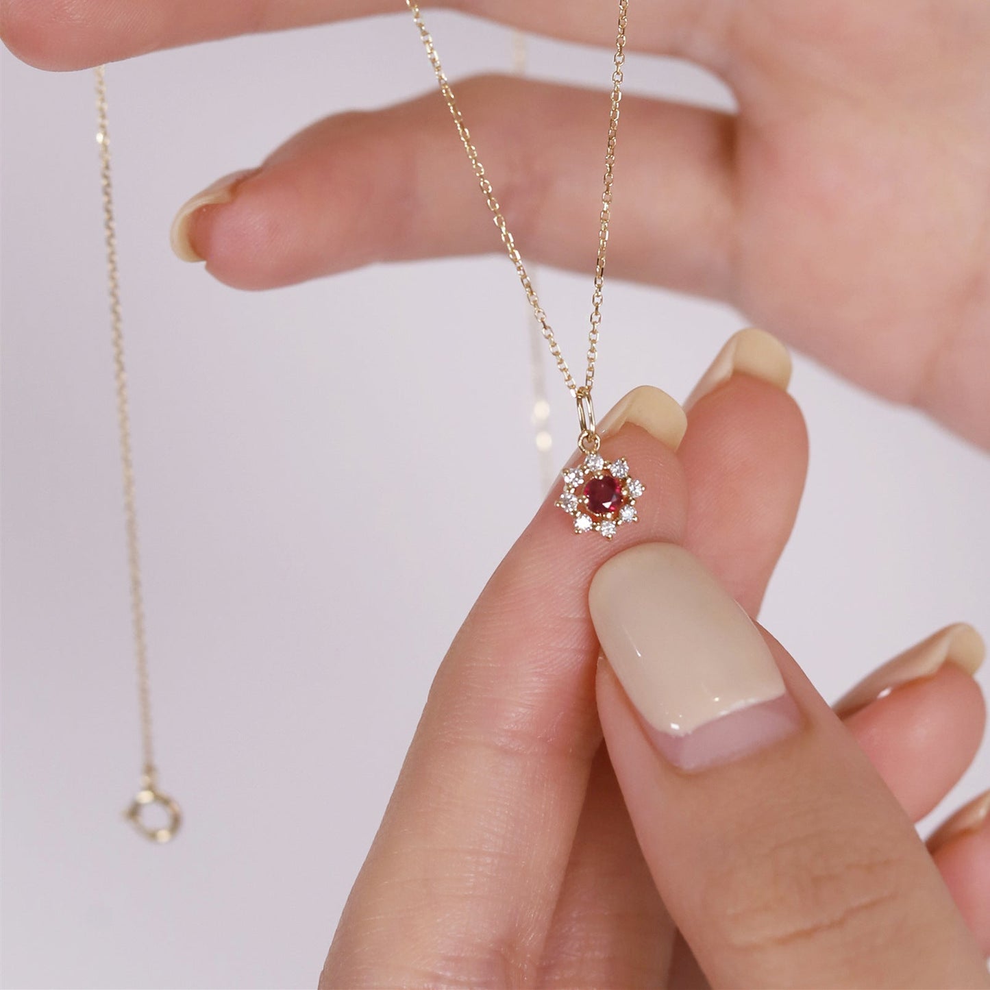 Garnet Blossom Necklace (Solid Silver) - Hypoallergenic - Abbott Atelier