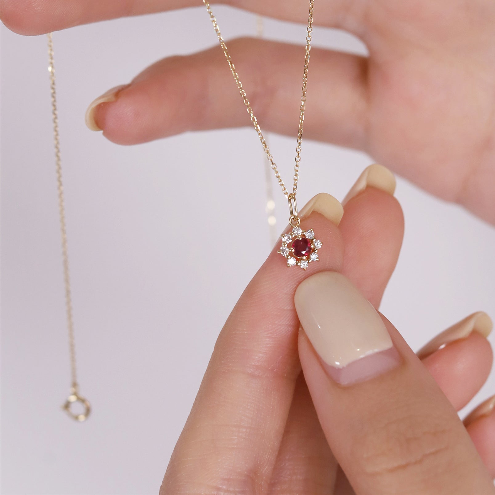 Garnet Blossom Necklace (Solid Silver) - Hypoallergenic - Abbott Atelier