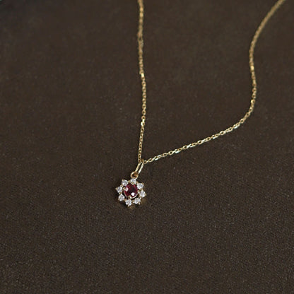 Garnet Blossom Necklace (Solid Silver) - Hypoallergenic - Abbott Atelier