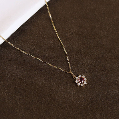 Garnet Blossom Necklace (Solid Silver) - Hypoallergenic - Abbott Atelier