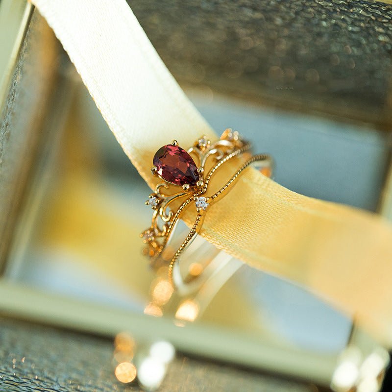 Garnet Tiara Ring Set - Gold - Plated - Abbott Atelier