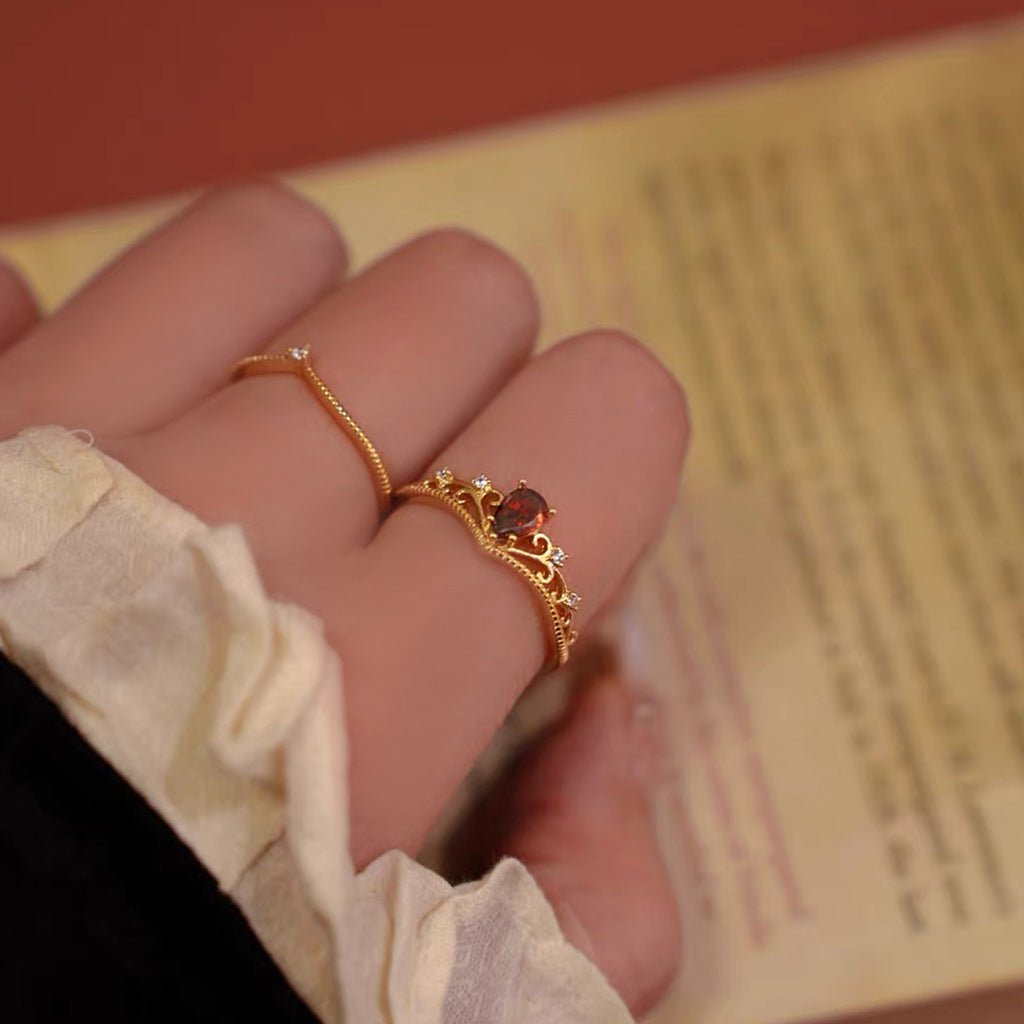 Garnet Tiara Ring Set - Gold - Plated - Abbott Atelier