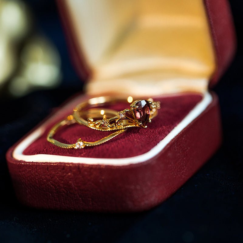 Garnet Tiara Ring Set - Gold - Plated - Abbott Atelier