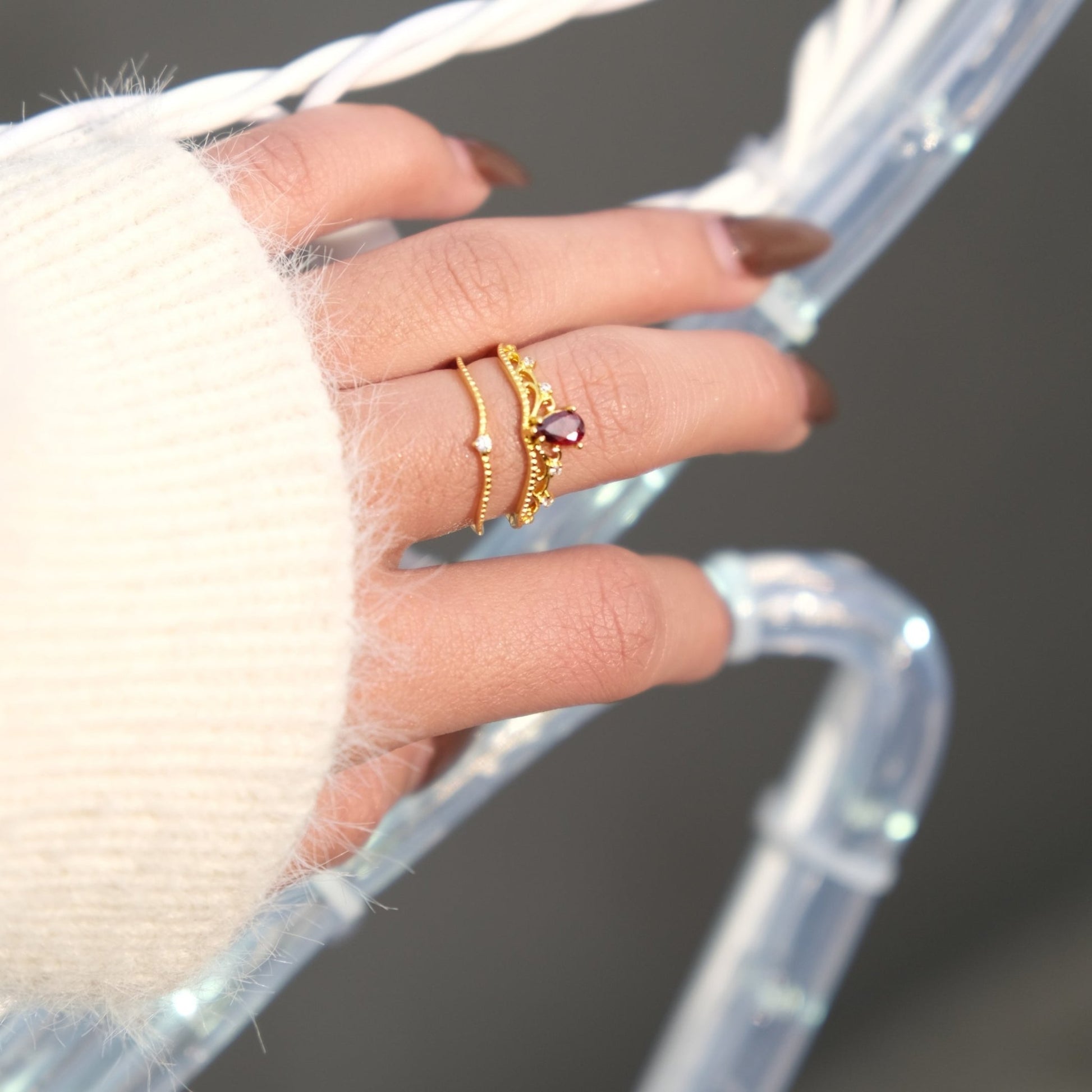 Garnet Tiara Ring Set - Gold - Plated - Abbott Atelier
