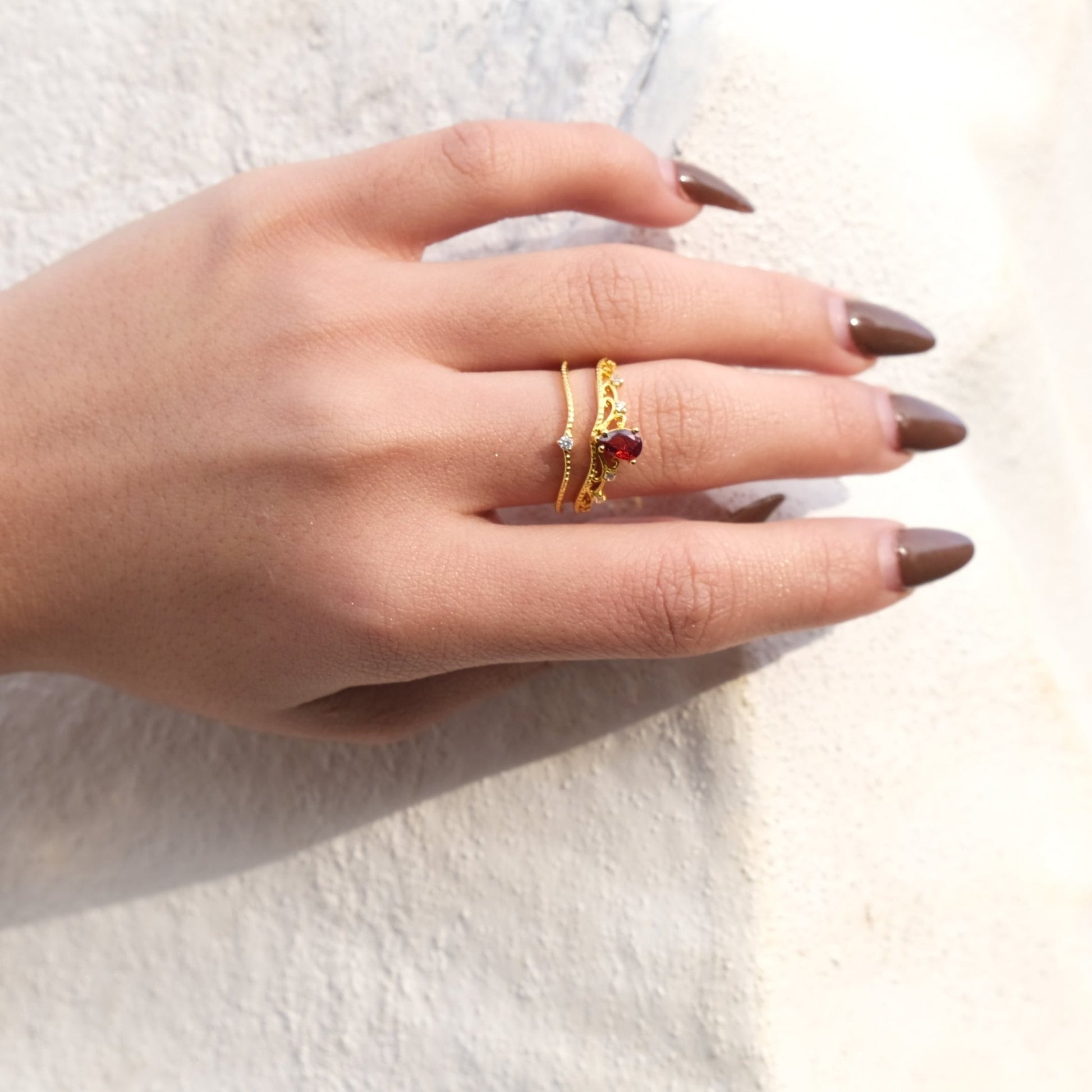 Garnet Tiara Ring Set - Gold - Plated - Abbott Atelier