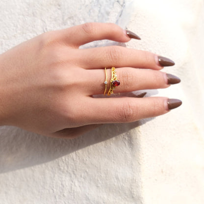 Garnet Tiara Ring Set - Gold - Plated - Abbott Atelier