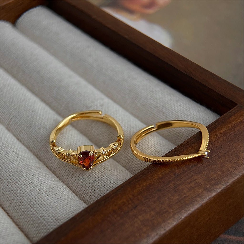 Garnet Tiara Ring Set - Gold - Plated - Abbott Atelier