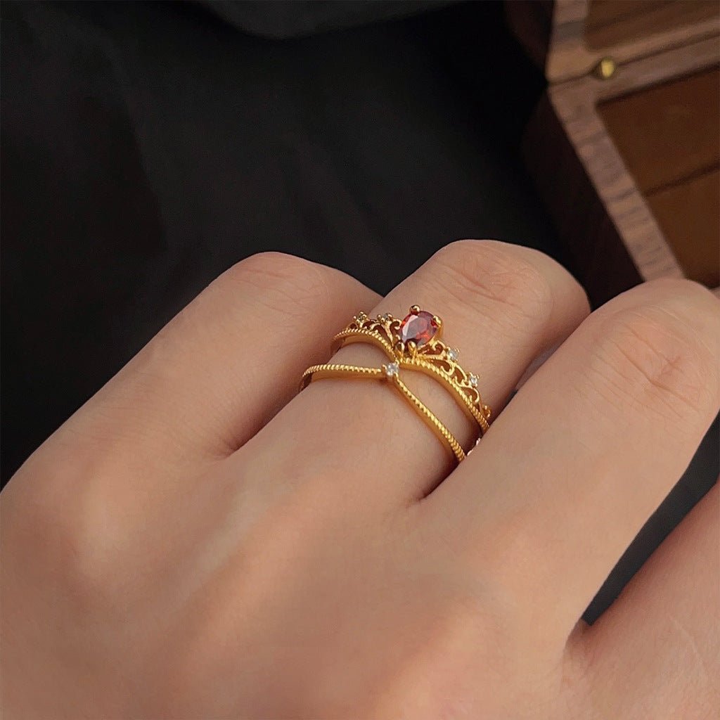 Garnet Tiara Ring Set - Gold - Plated - Abbott Atelier