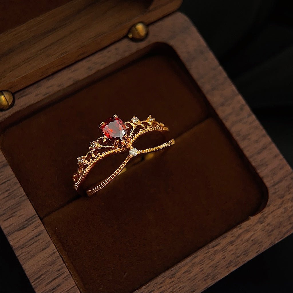 Garnet Tiara Ring Set - Gold - Plated - Abbott Atelier