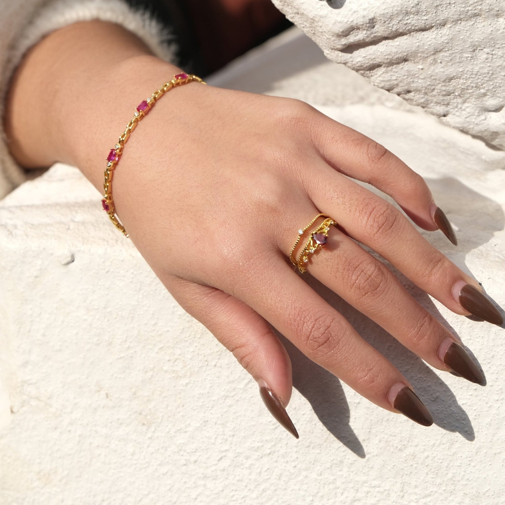 Garnet Tiara Ring Set - Gold - Plated - Abbott Atelier
