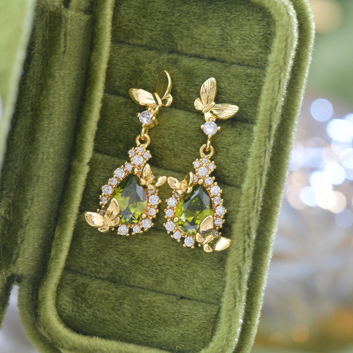 Gilded Butterfly Peridot Earrings - Hypoallergenic - Abbott Atelier