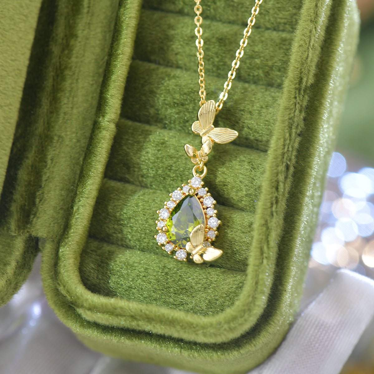 Gilded Butterfly Peridot Necklace - Gold Plated - Abbott Atelier