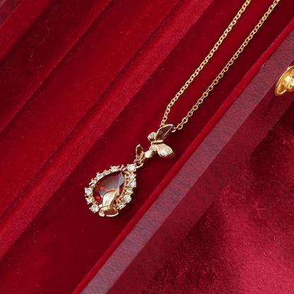 Gilded Butterfly Ruby Necklace - Gold Plated - Abbott Atelier