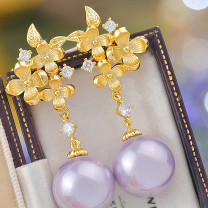 Gilded Flower Pearl Earrings - Hypoallergenic - Abbott Atelier