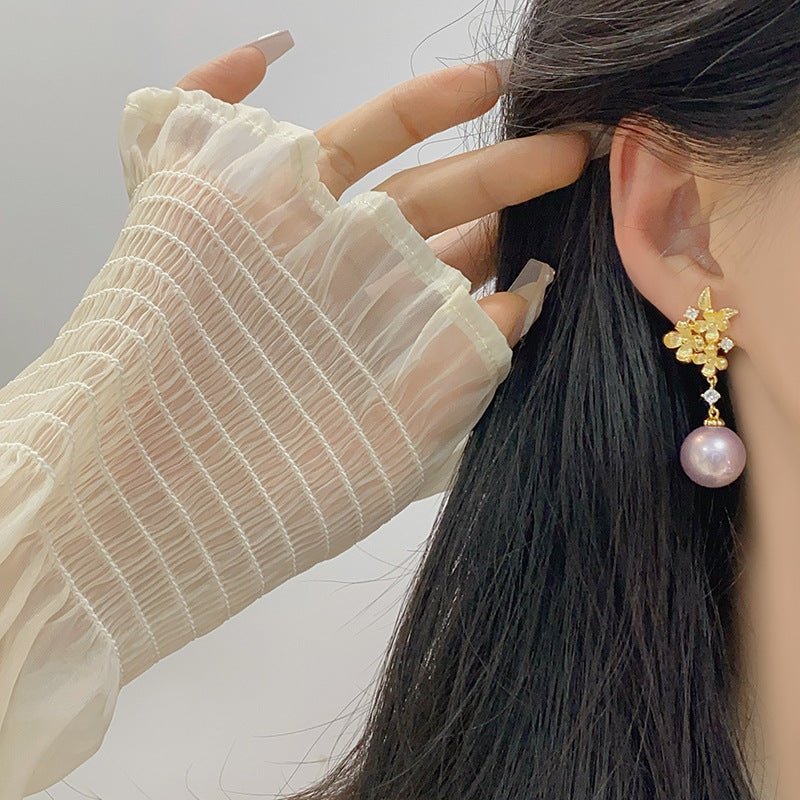 Gilded Flower Pearl Earrings - Hypoallergenic - Abbott Atelier
