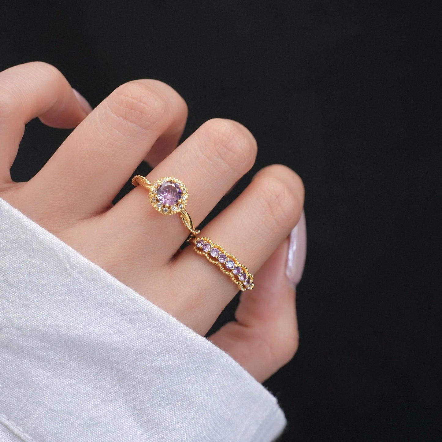 Gilded Lace Amethyst Ring - Gold-Plated - Abbott Atelier