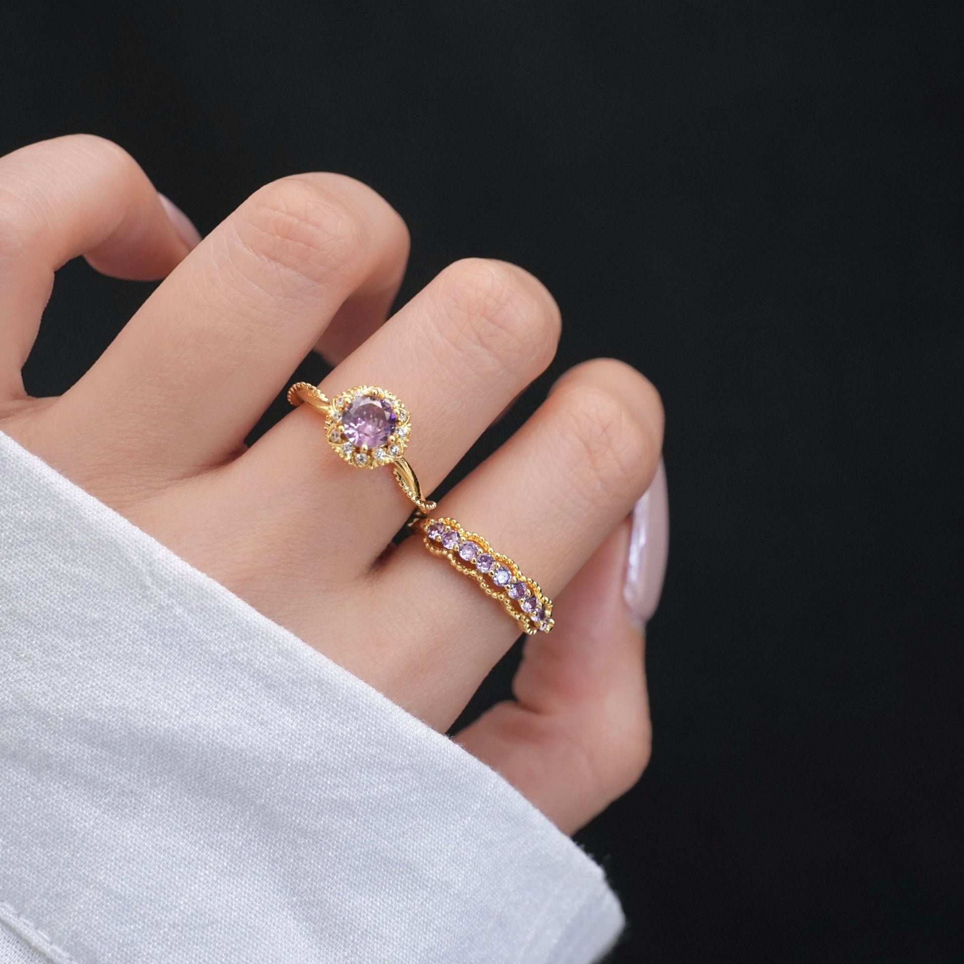 Gilded Lace Amethyst Ring - Gold-Plated - Abbott Atelier