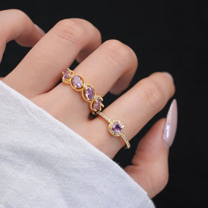 Gilded Oval Amethyst Ring - Gold-Plated - Abbott Atelier