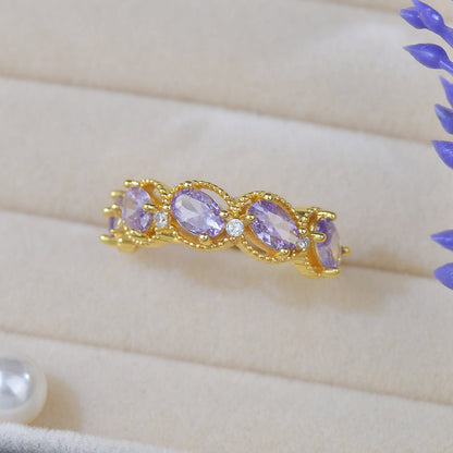 Gilded Oval Amethyst Ring - Gold-Plated - Abbott Atelier