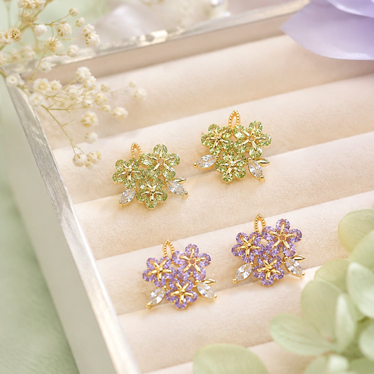 Green Lilac Earrings - Hypoallergenic - Abbott Atelier