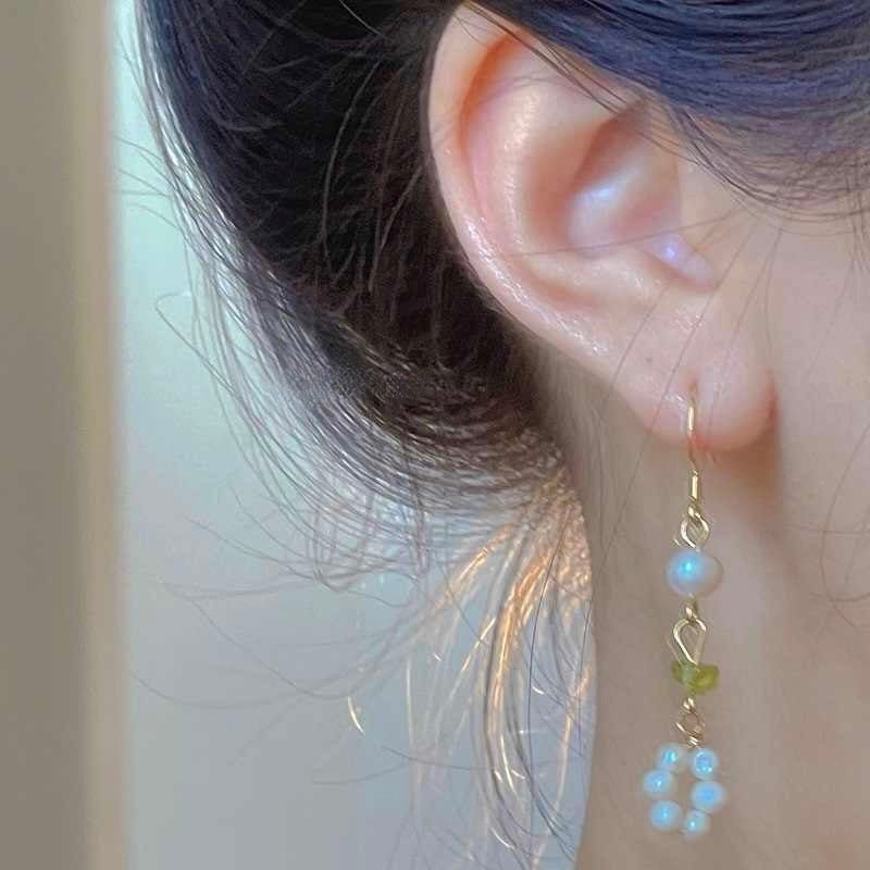 Green Quartz Pearl Earrings - Anya - Hypoallergenic - Abbott Atelier