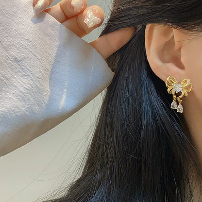 Heart Ribbon Earrings in Gold - Hypoallergenic - Abbott Atelier