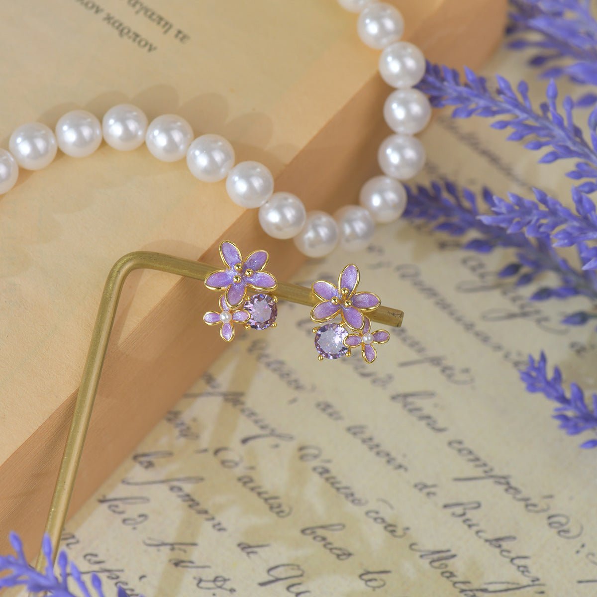 Lilac Blossom Stud Earrings - Gold Plated - Abbott Atelier