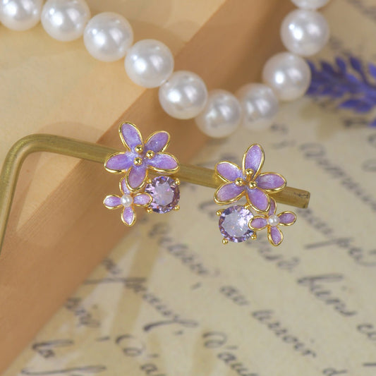 Lilac Blossom Stud Earrings - Gold Plated - Abbott Atelier