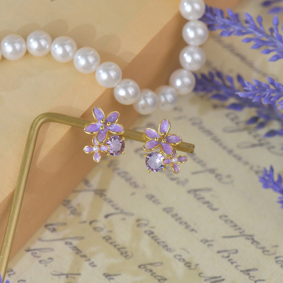 Lilac Blossom Stud Earrings - Gold Plated - Abbott Atelier