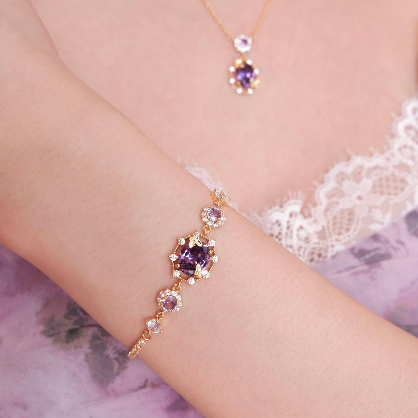 Lilac Butterfly Bracelet - Gold Plated - Abbott Atelier