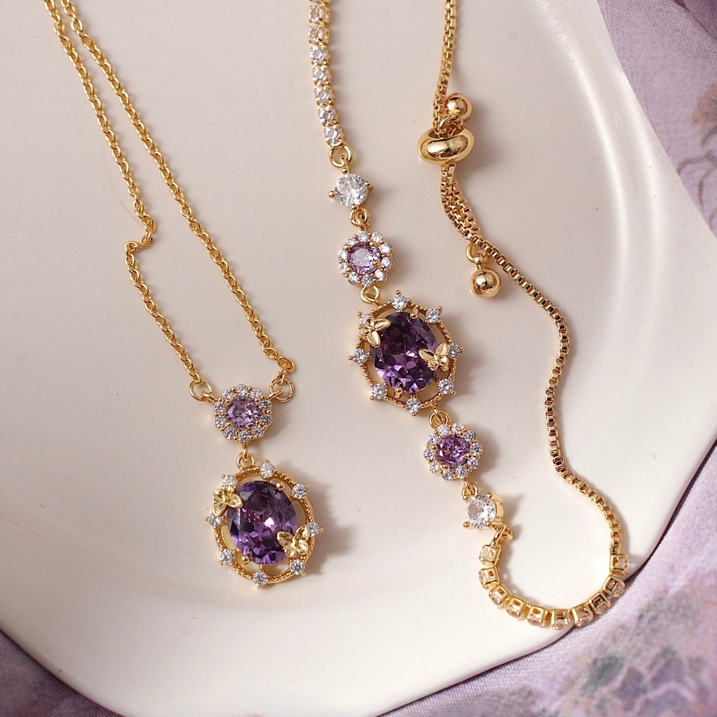 Lilac Butterfly Bracelet - Gold Plated - Abbott Atelier