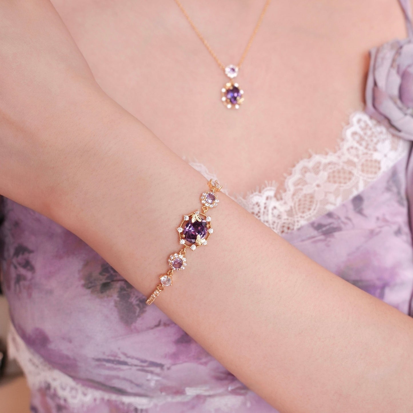 Lilac Butterfly Bracelet - Gold Plated - Abbott Atelier