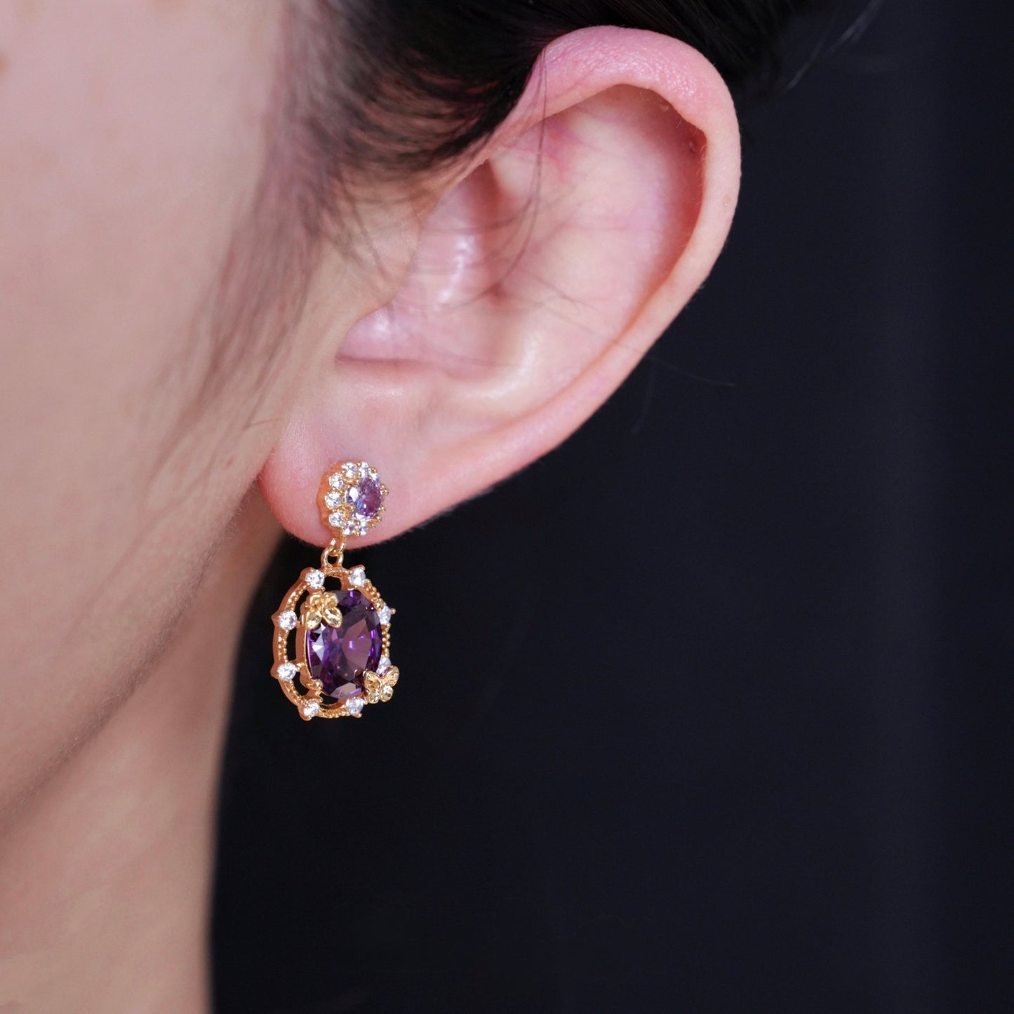Lilac Butterfly Drop Earrings - Gold Plated - Abbott Atelier