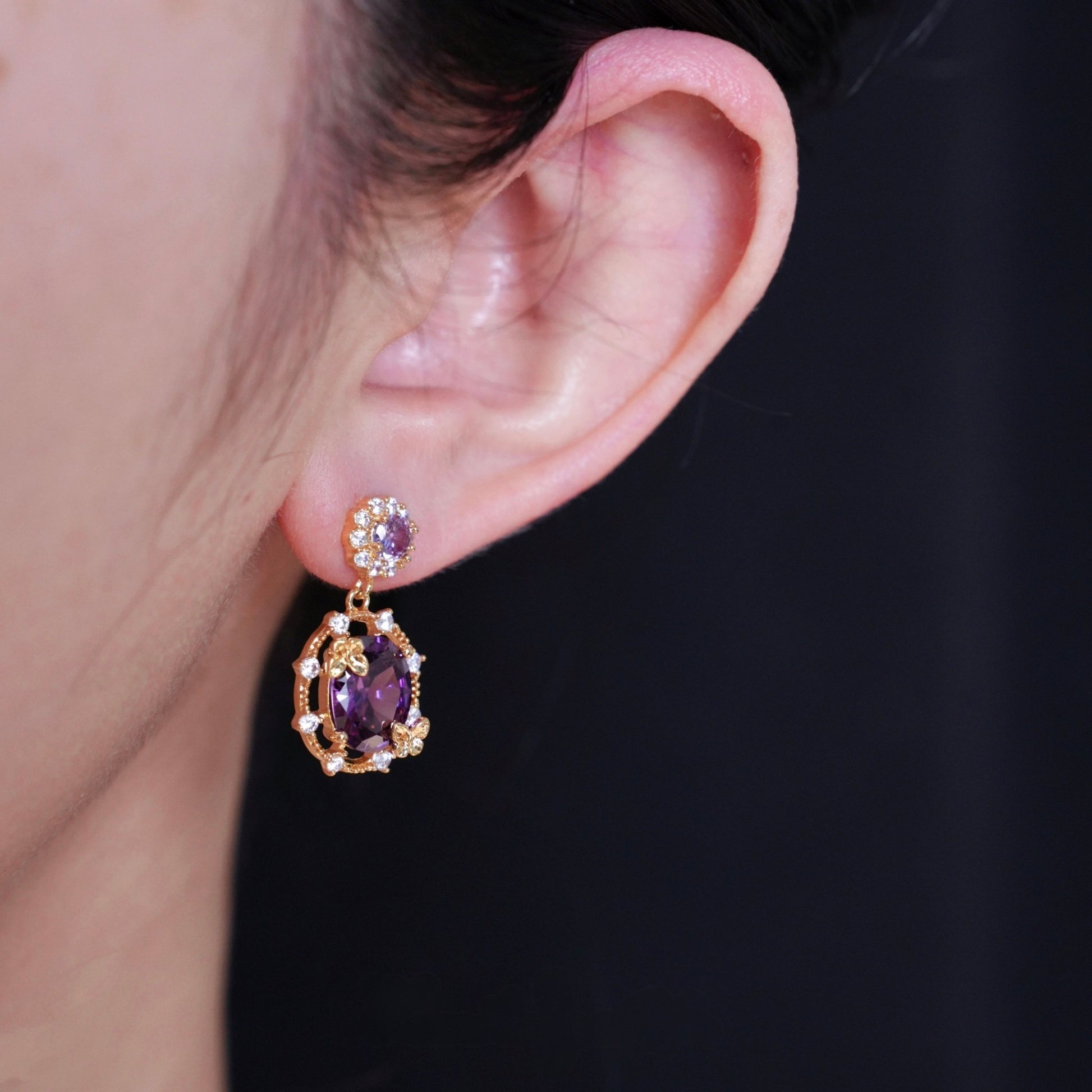 Lilac Butterfly Drop Earrings - Gold Plated - Abbott Atelier