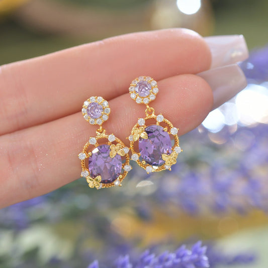 Lilac Butterfly Drop Earrings - Gold Plated - Abbott Atelier