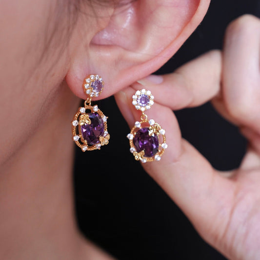 Lilac Butterfly Drop Earrings - Gold Plated - Abbott Atelier